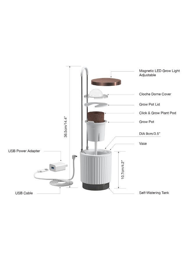 Ermonix HydroVase - Concrete, Hydroponics Growing System Elegant full spectrum LED grow light Automatic timer Self-watering system - Image 3